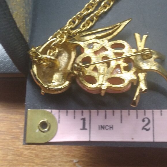 PARK LANE Molded Lucite Body & Green Rhinestone Eyes OWL Pendant and Necklace - Picture 5 of 5